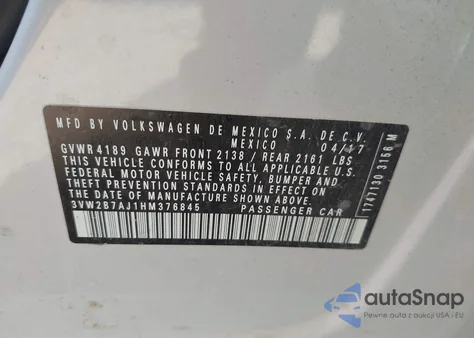 2017 Volkswagen Jetta 1.4T S from USA, damaged, VIN 3VW2B7AJ1HM376845